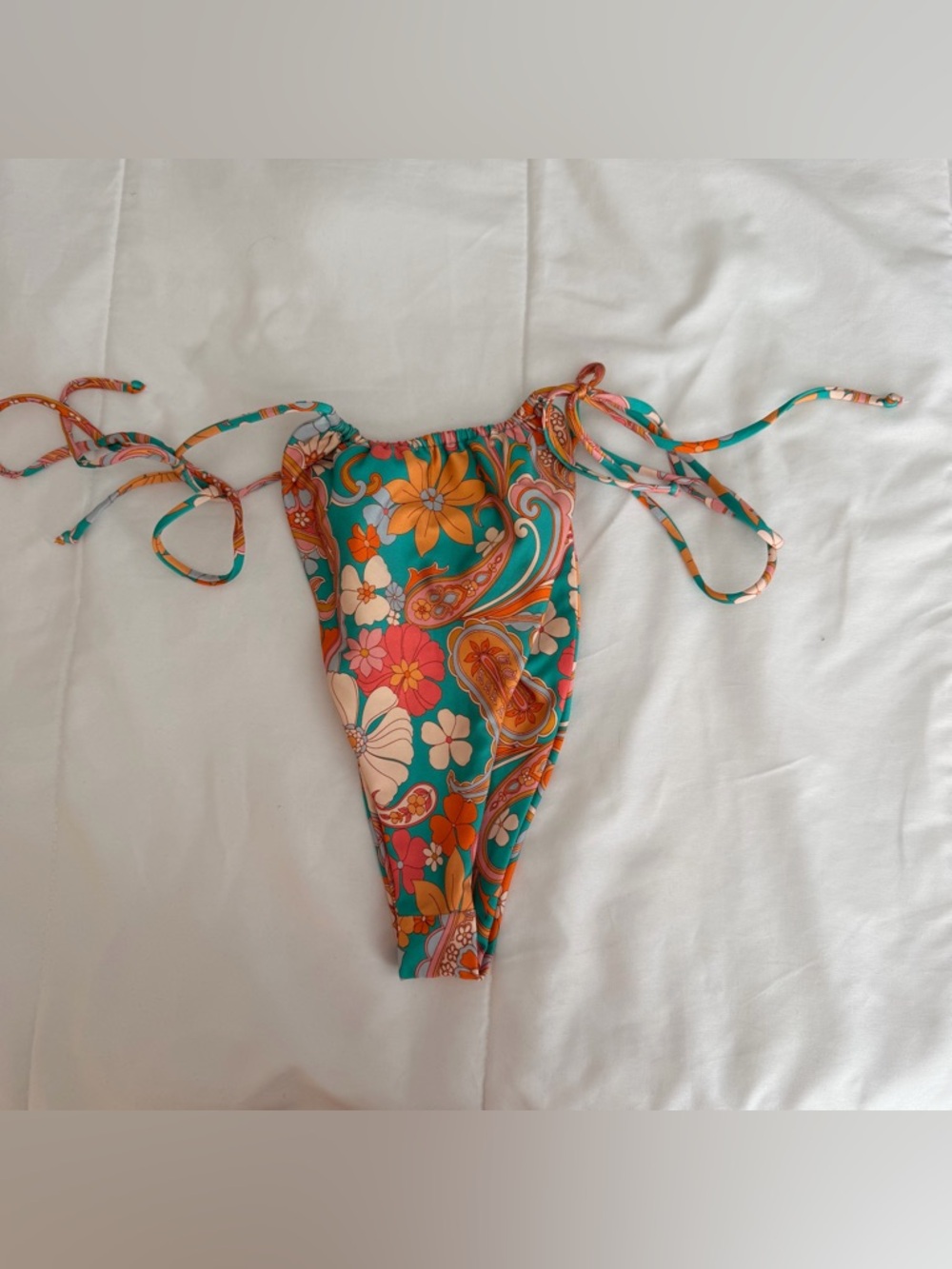 Skatie Teal Floral Paisley Tie-Side Bikini Bottom